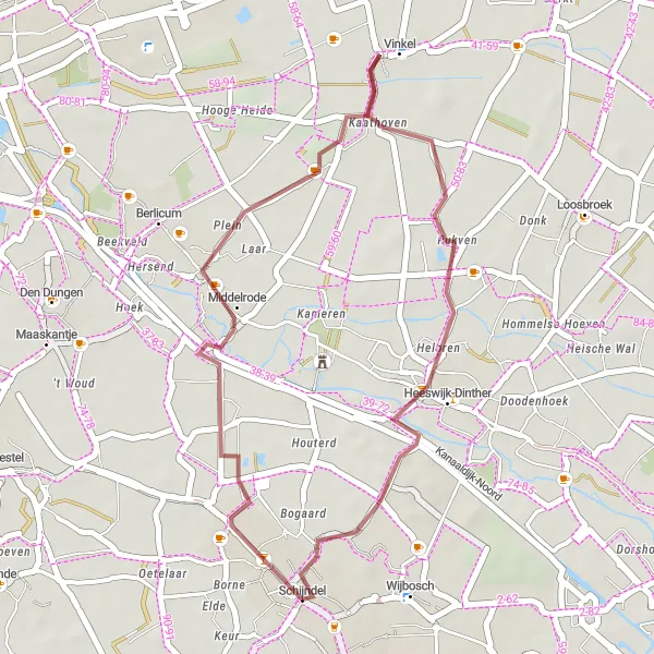 Miniatuurkaart van de fietsinspiratie "Historische route door Schijndel en Heeswijk-Dinther" in Noord-Brabant, Netherlands. Gemaakt door de Tarmacs.app fietsrouteplanner