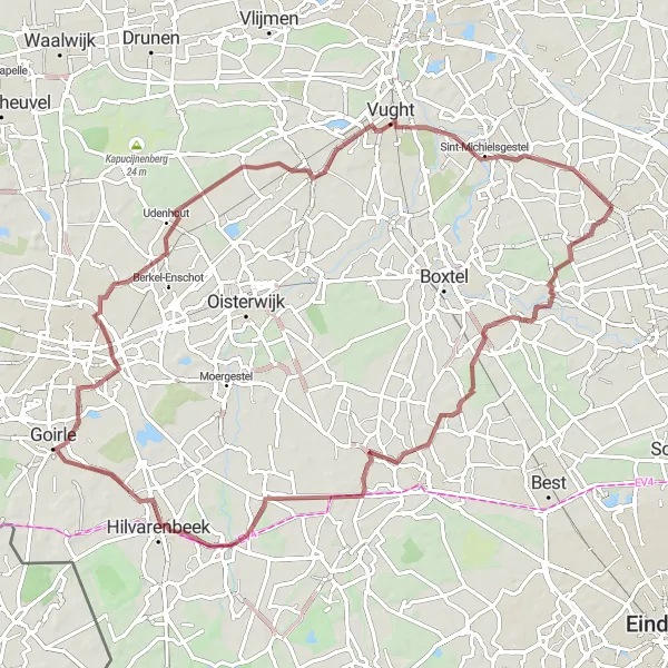 Map miniature of "Tranquil Gravel Adventure near Haghorst" cycling inspiration in Noord-Brabant, Netherlands. Generated by Tarmacs.app cycling route planner