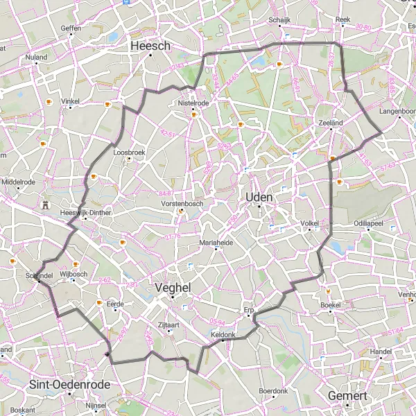 Map miniature of "Picturesque Road Loop from Schijndel" cycling inspiration in Noord-Brabant, Netherlands. Generated by Tarmacs.app cycling route planner