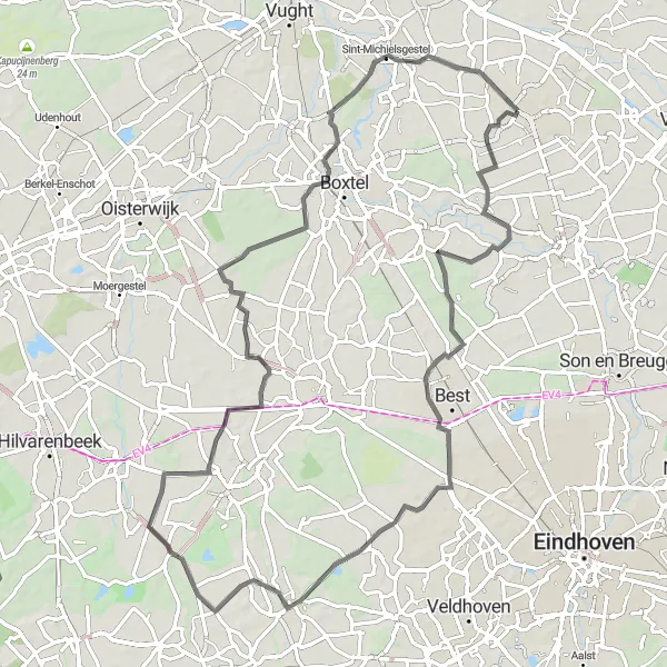 Map miniature of "Round Trip from Schijndel to Kremselen and Back" cycling inspiration in Noord-Brabant, Netherlands. Generated by Tarmacs.app cycling route planner