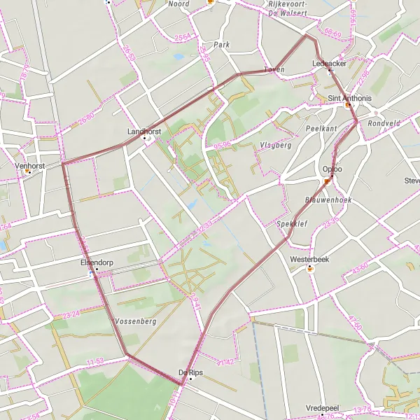 Miniatuurkaart van de fietsinspiratie "Graveltocht langs Oploo en Landhorst" in Noord-Brabant, Netherlands. Gemaakt door de Tarmacs.app fietsrouteplanner