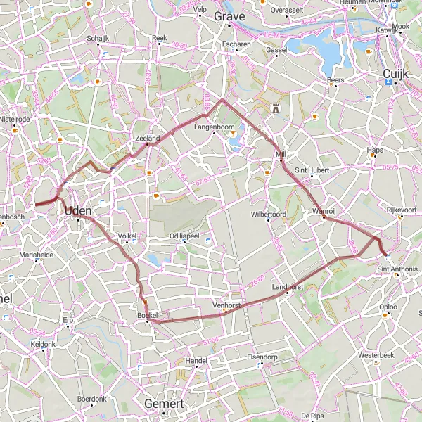 Map miniature of "Gravel Allure" cycling inspiration in Noord-Brabant, Netherlands. Generated by Tarmacs.app cycling route planner