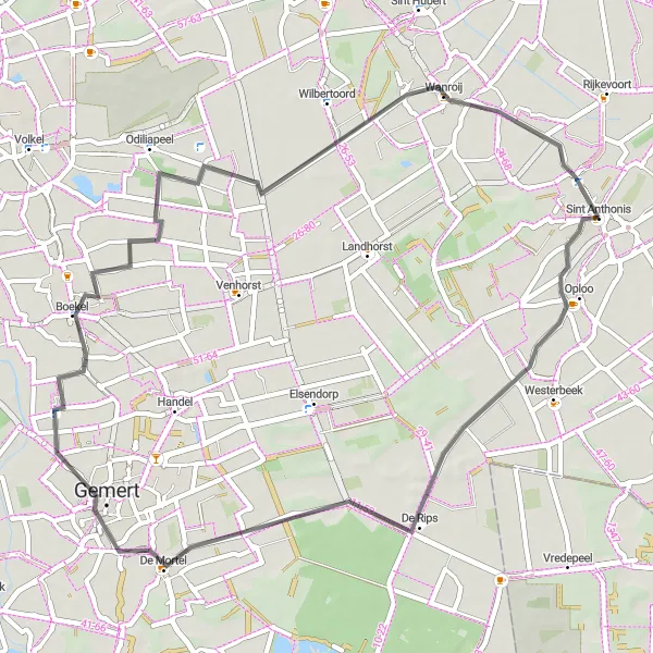 Map miniature of "Holland's Hidden Gems" cycling inspiration in Noord-Brabant, Netherlands. Generated by Tarmacs.app cycling route planner