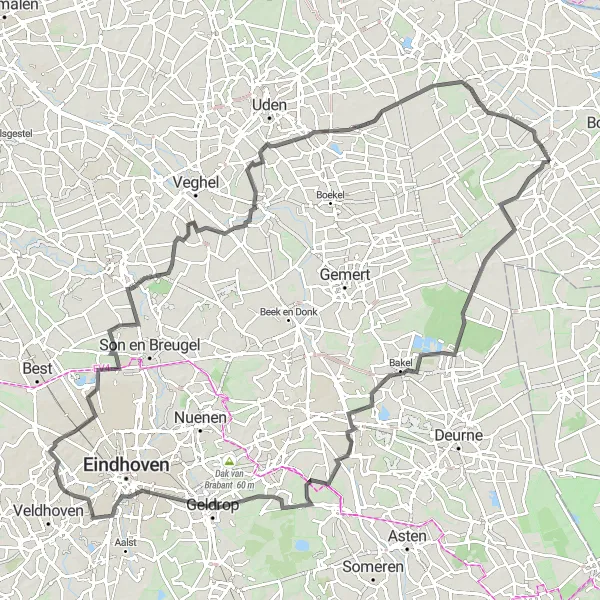 Map miniature of "Scenic Countryside Ride" cycling inspiration in Noord-Brabant, Netherlands. Generated by Tarmacs.app cycling route planner