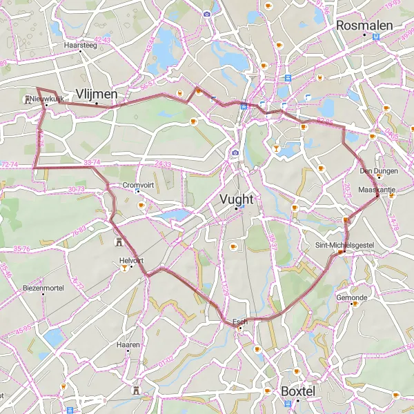 Map miniature of "The Gravel Gem" cycling inspiration in Noord-Brabant, Netherlands. Generated by Tarmacs.app cycling route planner