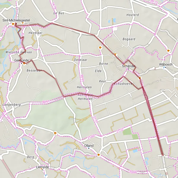 Miniatuurkaart van de fietsinspiratie "Korte graveltocht naar Schijndel" in Noord-Brabant, Netherlands. Gemaakt door de Tarmacs.app fietsrouteplanner