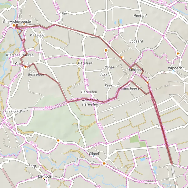 Map miniature of "Gestel and Gemonde Loop" cycling inspiration in Noord-Brabant, Netherlands. Generated by Tarmacs.app cycling route planner