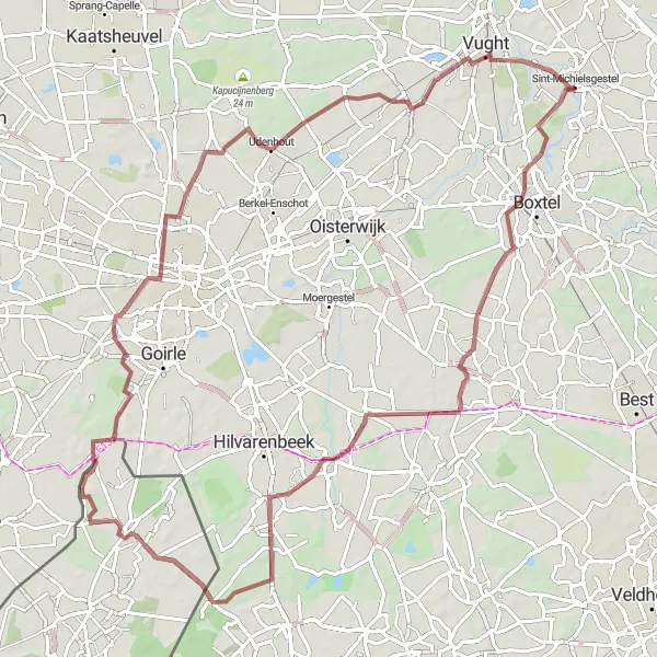 Map miniature of "Exploring the Gravel Roads and Nature in Noord-Brabant" cycling inspiration in Noord-Brabant, Netherlands. Generated by Tarmacs.app cycling route planner