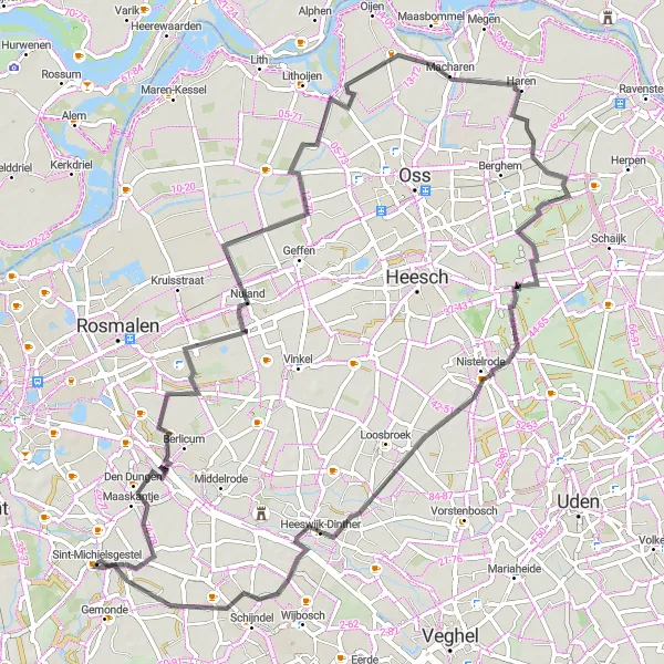 Map miniature of "Nuland and Hezelaar Exploration" cycling inspiration in Noord-Brabant, Netherlands. Generated by Tarmacs.app cycling route planner