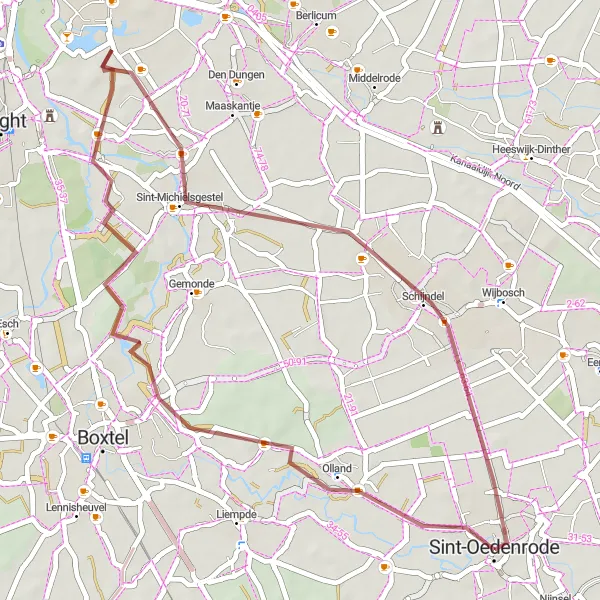 Miniatuurkaart van de fietsinspiratie "Gravelroute rond Sint-Oedenrode" in Noord-Brabant, Netherlands. Gemaakt door de Tarmacs.app fietsrouteplanner