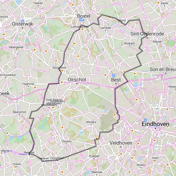 Map miniature of "Best and Beyond: Road Cycling Adventure" cycling inspiration in Noord-Brabant, Netherlands. Generated by Tarmacs.app cycling route planner