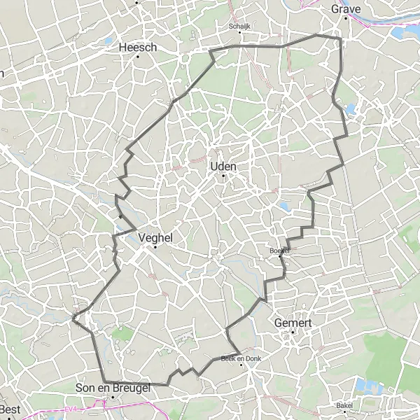 Miniatuurkaart van de fietsinspiratie "Wegroute naar Nistelrode" in Noord-Brabant, Netherlands. Gemaakt door de Tarmacs.app fietsrouteplanner