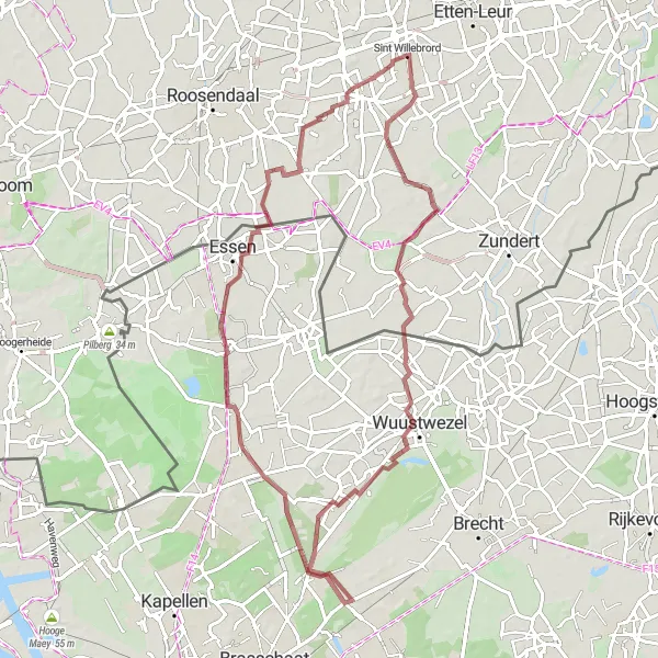 Miniatuurkaart van de fietsinspiratie "Gravelavontuur in Kalmthout" in Noord-Brabant, Netherlands. Gemaakt door de Tarmacs.app fietsrouteplanner