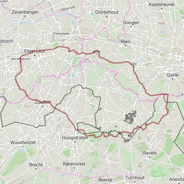 Miniatuurkaart van de fietsinspiratie "Gravelroute naar Zondereigen" in Noord-Brabant, Netherlands. Gemaakt door de Tarmacs.app fietsrouteplanner