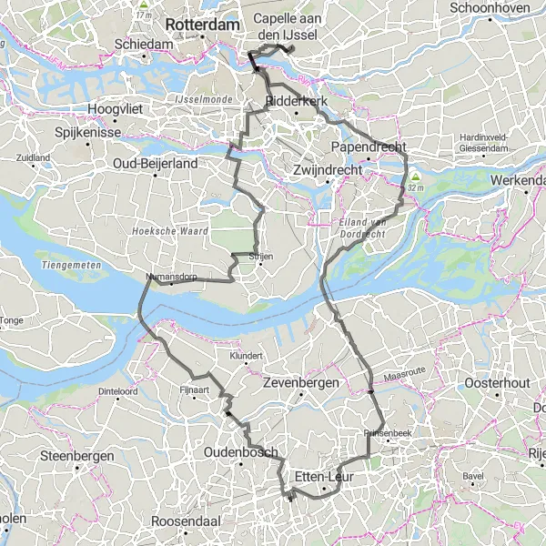 Miniatuurkaart van de fietsinspiratie "Langs de Maas naar Munnikenheide" in Noord-Brabant, Netherlands. Gemaakt door de Tarmacs.app fietsrouteplanner