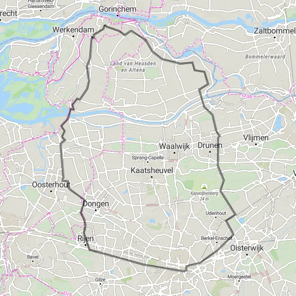 Map miniature of "Scenic Wonders of Wijk en Aalburg and Hulten" cycling inspiration in Noord-Brabant, Netherlands. Generated by Tarmacs.app cycling route planner