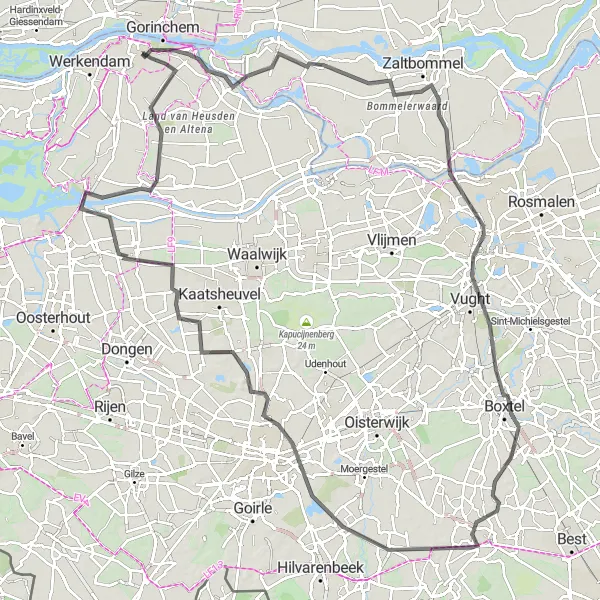 Map miniature of "'s-Hertogenbosch to Almkerk: A Scenic Journey" cycling inspiration in Noord-Brabant, Netherlands. Generated by Tarmacs.app cycling route planner