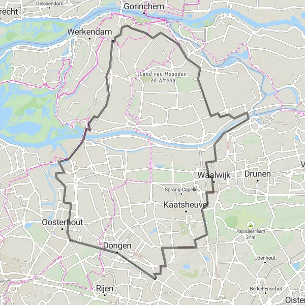 Miniatuurkaart van de fietsinspiratie "Ontdek de Langstraat en Biesbosch" in Noord-Brabant, Netherlands. Gemaakt door de Tarmacs.app fietsrouteplanner