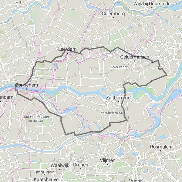 Map miniature of "Discover the Gems around Gorinchem" cycling inspiration in Noord-Brabant, Netherlands. Generated by Tarmacs.app cycling route planner