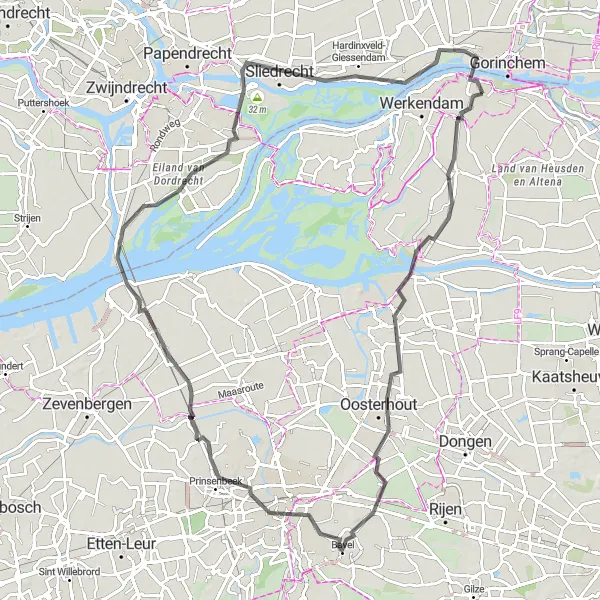Miniatuurkaart van de fietsinspiratie "Fietsen door Brabantse dorpen en steden" in Noord-Brabant, Netherlands. Gemaakt door de Tarmacs.app fietsrouteplanner