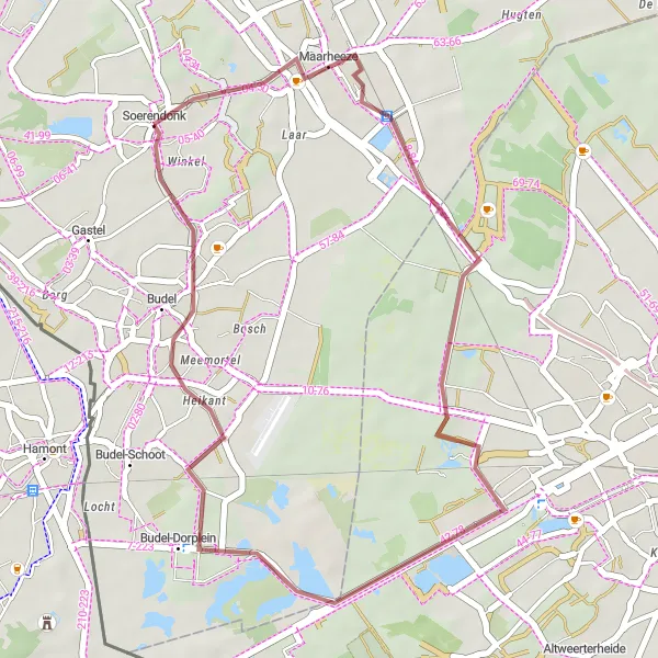 Map miniature of "Scenic Budel-Dorplein Gravel Ride" cycling inspiration in Noord-Brabant, Netherlands. Generated by Tarmacs.app cycling route planner