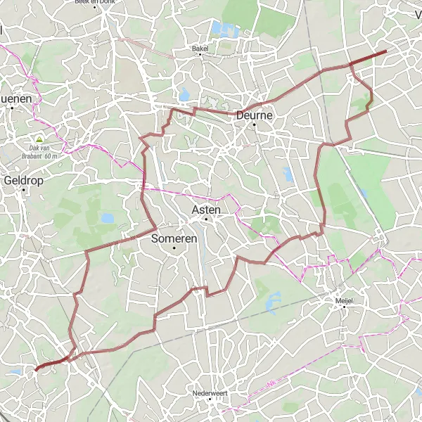 Miniatuurkaart van de fietsinspiratie "Avontuurlijke Gravelroute via Sterksel" in Noord-Brabant, Netherlands. Gemaakt door de Tarmacs.app fietsrouteplanner