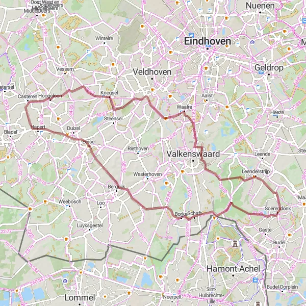 Map miniature of "Schaft and Eersel Gravel Ride" cycling inspiration in Noord-Brabant, Netherlands. Generated by Tarmacs.app cycling route planner