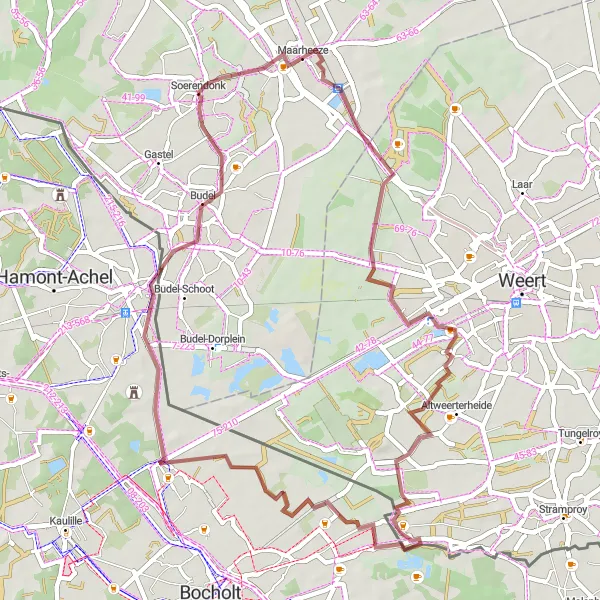 Map miniature of "Maarheeze and Lozen Expedition" cycling inspiration in Noord-Brabant, Netherlands. Generated by Tarmacs.app cycling route planner