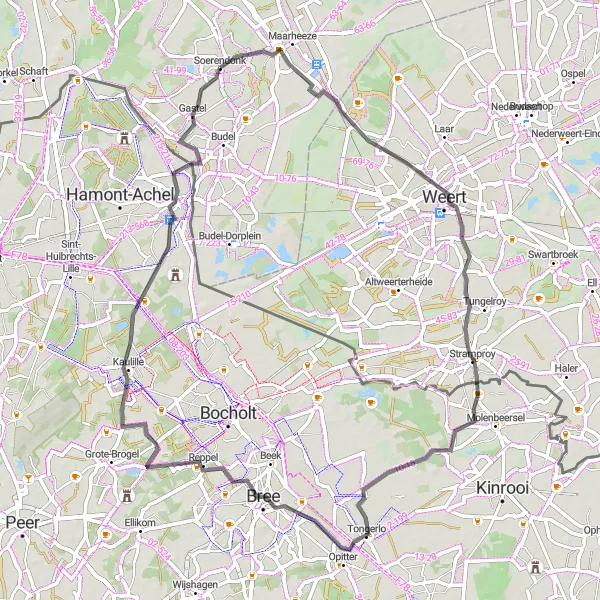 Miniatuurkaart van de fietsinspiratie "Kasteel Nijenborgh en Stramproy Tour" in Noord-Brabant, Netherlands. Gemaakt door de Tarmacs.app fietsrouteplanner
