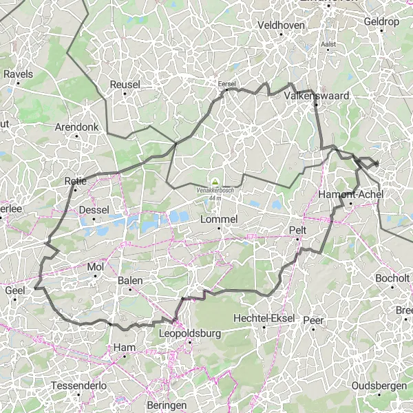 Map miniature of "Immerse Yourself in Natural Splendor near Soerendonk" cycling inspiration in Noord-Brabant, Netherlands. Generated by Tarmacs.app cycling route planner