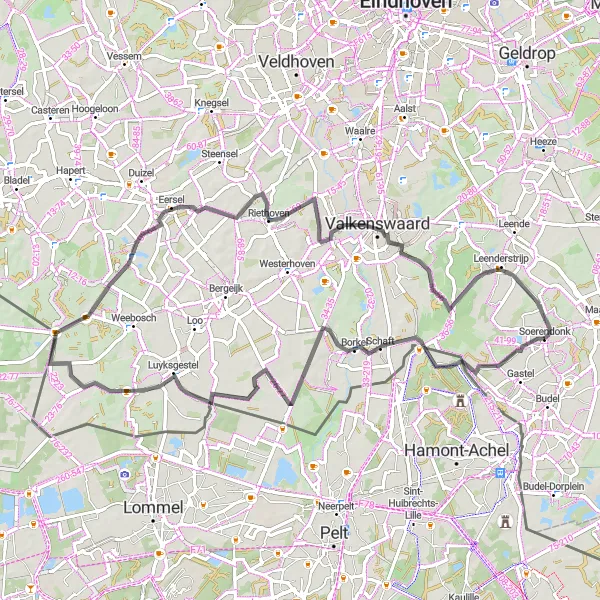 Map miniature of "Scenic Ride from Soerendonk to Schaft" cycling inspiration in Noord-Brabant, Netherlands. Generated by Tarmacs.app cycling route planner