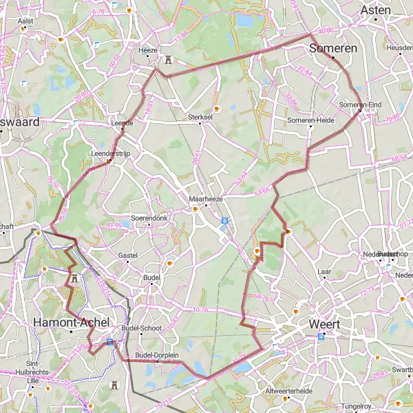 Map miniature of "Scenic Gravel Route through Budel-Dorplein" cycling inspiration in Noord-Brabant, Netherlands. Generated by Tarmacs.app cycling route planner
