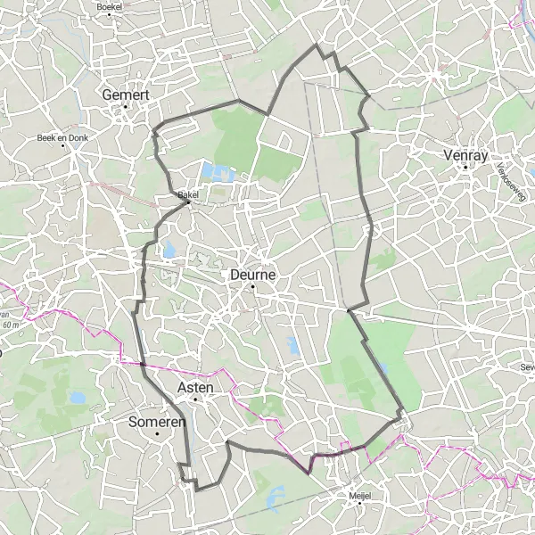 Miniatuurkaart van de fietsinspiratie "Wegroute door Bakel en Neerkant" in Noord-Brabant, Netherlands. Gemaakt door de Tarmacs.app fietsrouteplanner
