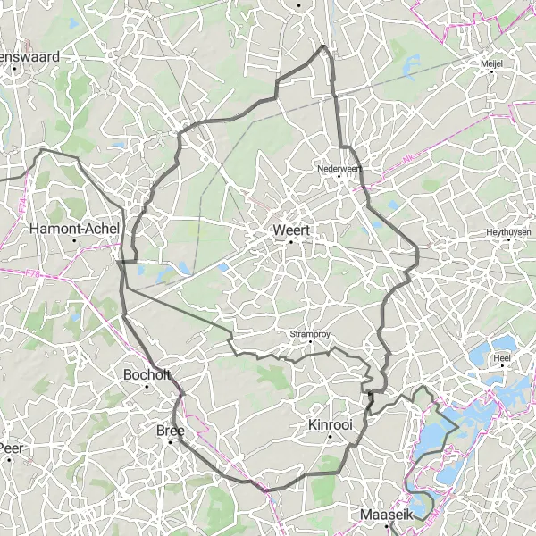Miniatuurkaart van de fietsinspiratie "Wegroute naar Someren-Eind en Maaseik" in Noord-Brabant, Netherlands. Gemaakt door de Tarmacs.app fietsrouteplanner
