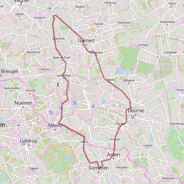 Map miniature of "Gravel Adventure in Someren" cycling inspiration in Noord-Brabant, Netherlands. Generated by Tarmacs.app cycling route planner