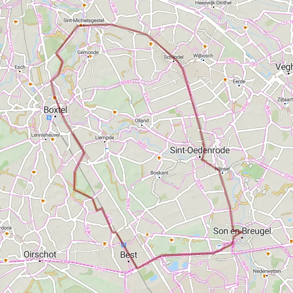 Miniatuurkaart van de fietsinspiratie "Gravelroute van Son naar Best en Schijndel" in Noord-Brabant, Netherlands. Gemaakt door de Tarmacs.app fietsrouteplanner