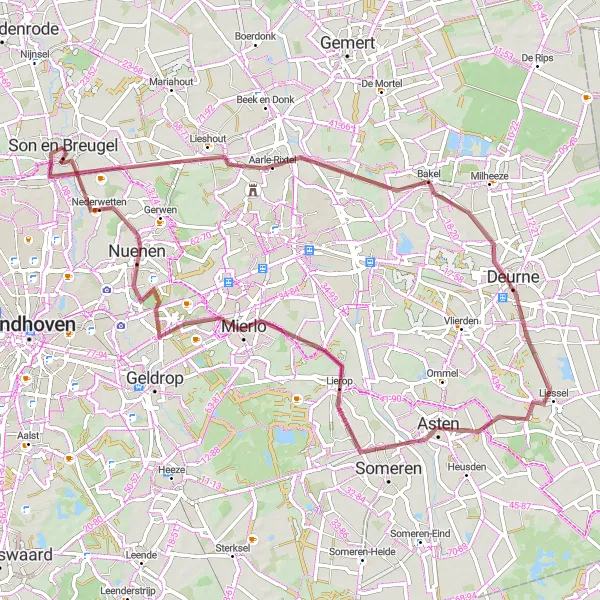 Map miniature of "Off-Road Brabant Challenge" cycling inspiration in Noord-Brabant, Netherlands. Generated by Tarmacs.app cycling route planner