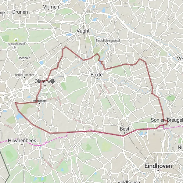 Miniatuurkaart van de fietsinspiratie "Gravelroute van Son naar Haaren en Schijndel" in Noord-Brabant, Netherlands. Gemaakt door de Tarmacs.app fietsrouteplanner
