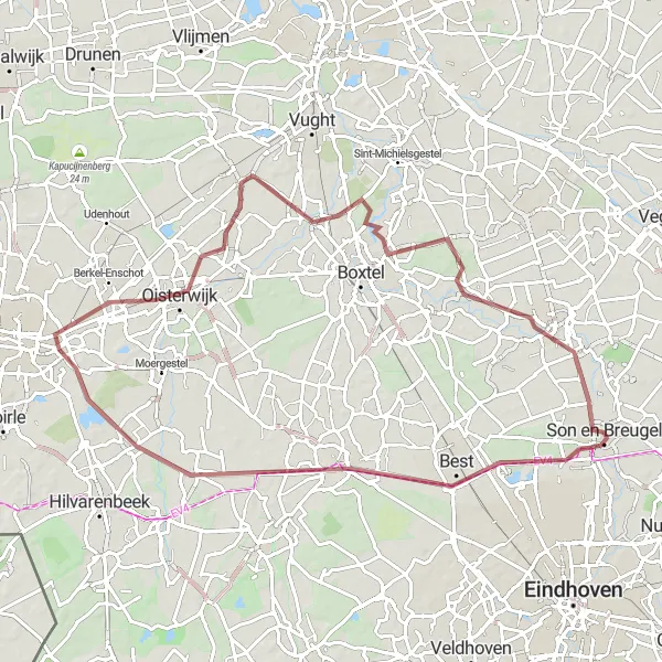 Miniatuurkaart van de fietsinspiratie "Gravelroute van Son naar Haghorst en Esch" in Noord-Brabant, Netherlands. Gemaakt door de Tarmacs.app fietsrouteplanner