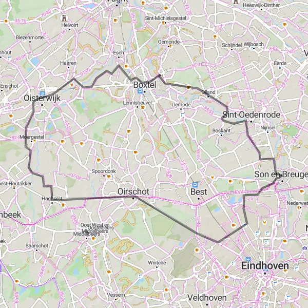 Map miniature of "The Loop of Oirschot" cycling inspiration in Noord-Brabant, Netherlands. Generated by Tarmacs.app cycling route planner