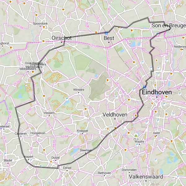 Map miniature of "Brabant Landscapes Ride" cycling inspiration in Noord-Brabant, Netherlands. Generated by Tarmacs.app cycling route planner