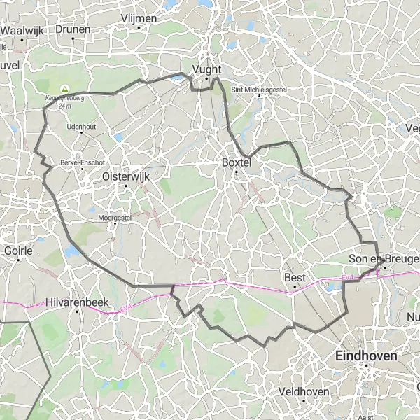 Miniatuurkaart van de fietsinspiratie "Brabantse Natuurschoon Fietstocht" in Noord-Brabant, Netherlands. Gemaakt door de Tarmacs.app fietsrouteplanner