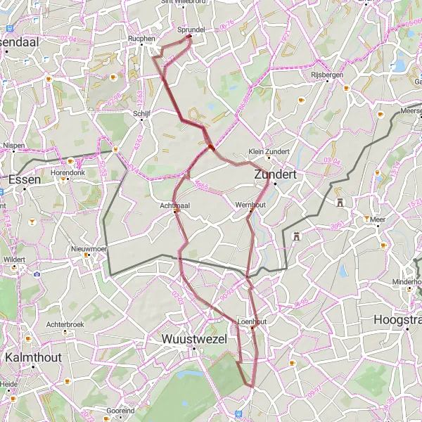 Map miniature of "Wernhout Gravel Adventure" cycling inspiration in Noord-Brabant, Netherlands. Generated by Tarmacs.app cycling route planner