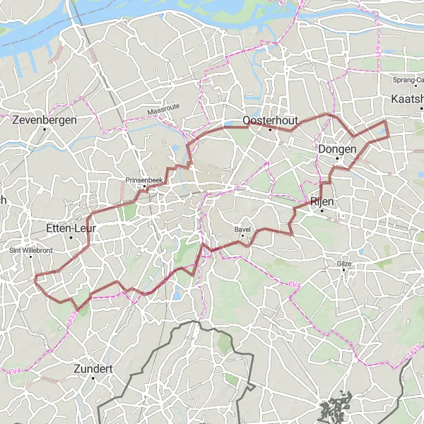 Miniatuurkaart van de fietsinspiratie "Gravelroute Sprundel - Rijen" in Noord-Brabant, Netherlands. Gemaakt door de Tarmacs.app fietsrouteplanner