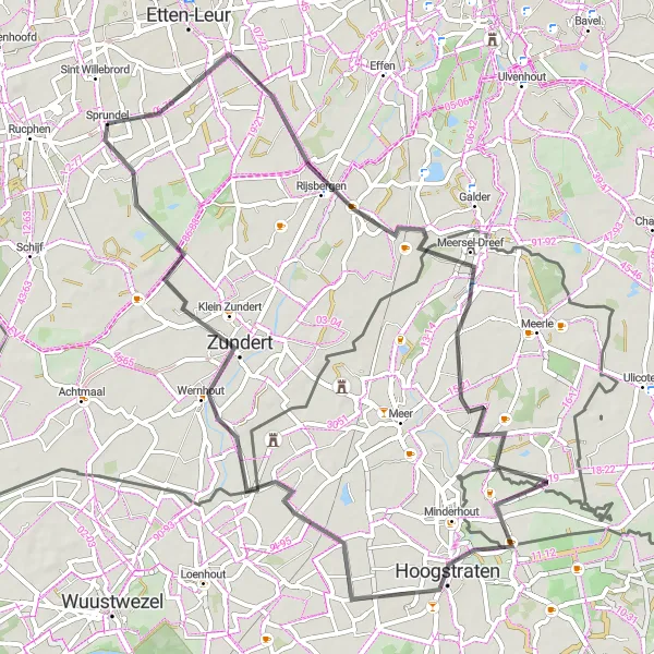 Miniatuurkaart van de fietsinspiratie "Rondje Rijsbergen en Castelré" in Noord-Brabant, Netherlands. Gemaakt door de Tarmacs.app fietsrouteplanner