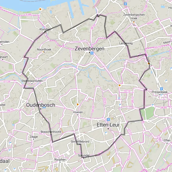 Map miniature of "Discover Oudenbosch and Beyond" cycling inspiration in Noord-Brabant, Netherlands. Generated by Tarmacs.app cycling route planner