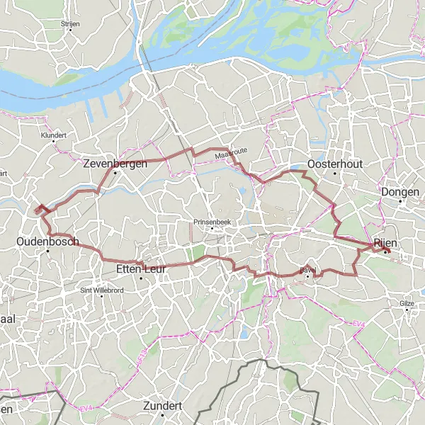 Miniatuurkaart van de fietsinspiratie "Graveltocht langs Terheijden" in Noord-Brabant, Netherlands. Gemaakt door de Tarmacs.app fietsrouteplanner