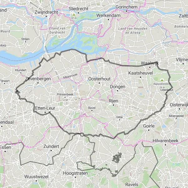 Miniatuurkaart van de fietsinspiratie "Rondje omgeving Drimmelen" in Noord-Brabant, Netherlands. Gemaakt door de Tarmacs.app fietsrouteplanner