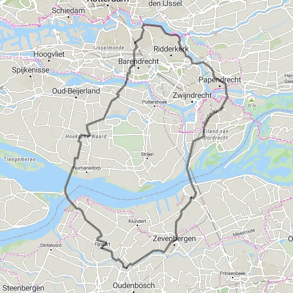Map miniature of "Riverside Delights" cycling inspiration in Noord-Brabant, Netherlands. Generated by Tarmacs.app cycling route planner
