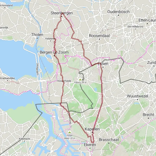 Miniatuurkaart van de fietsinspiratie "Gravel avontuur in Brabant" in Noord-Brabant, Netherlands. Gemaakt door de Tarmacs.app fietsrouteplanner